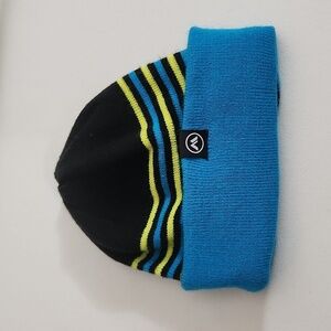 Winter hat reversable beanie Blue Lime Green Yellow